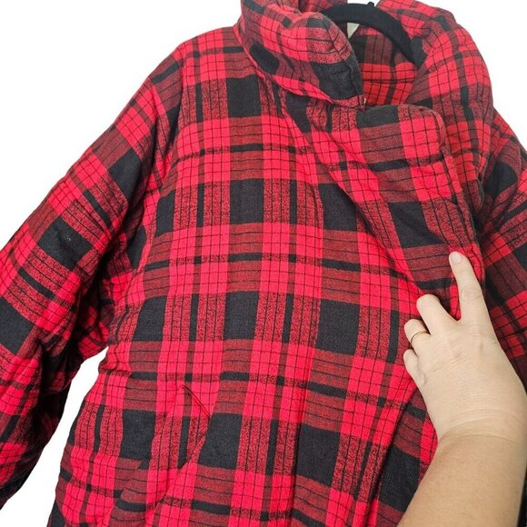 Omo Norma Kamali 80s Red & Black Buffalo Plaid Puffer Sleeping Bag Car Jacket OS - Picture 8 of 14